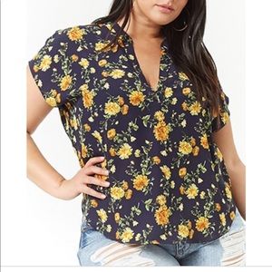 Forever21+ Size3x BlueYellow HighLow floral blouse